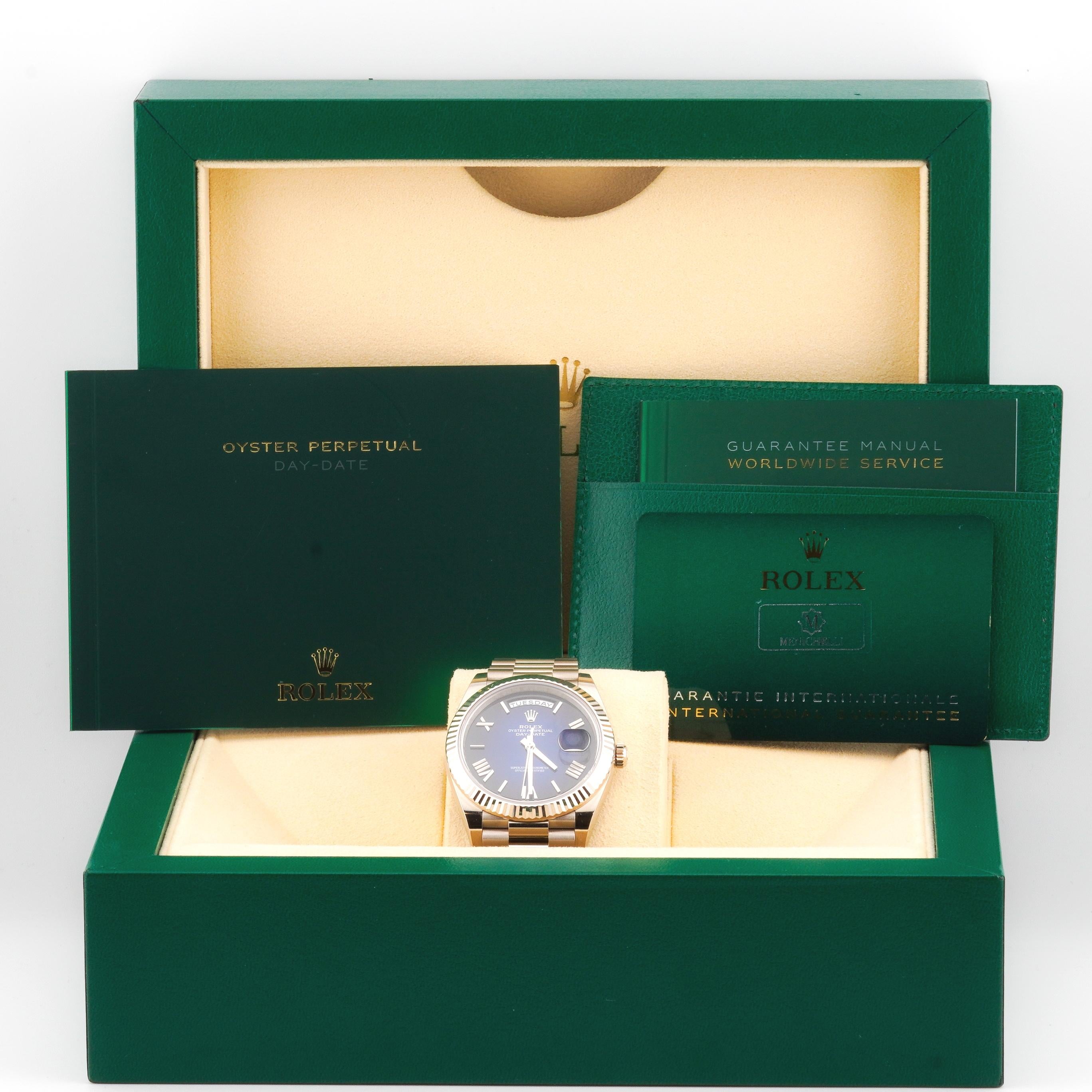 Rolex 2024 Day Date 228239 White Gold 40mm Blue Dial Watch w/ Box and Papers
