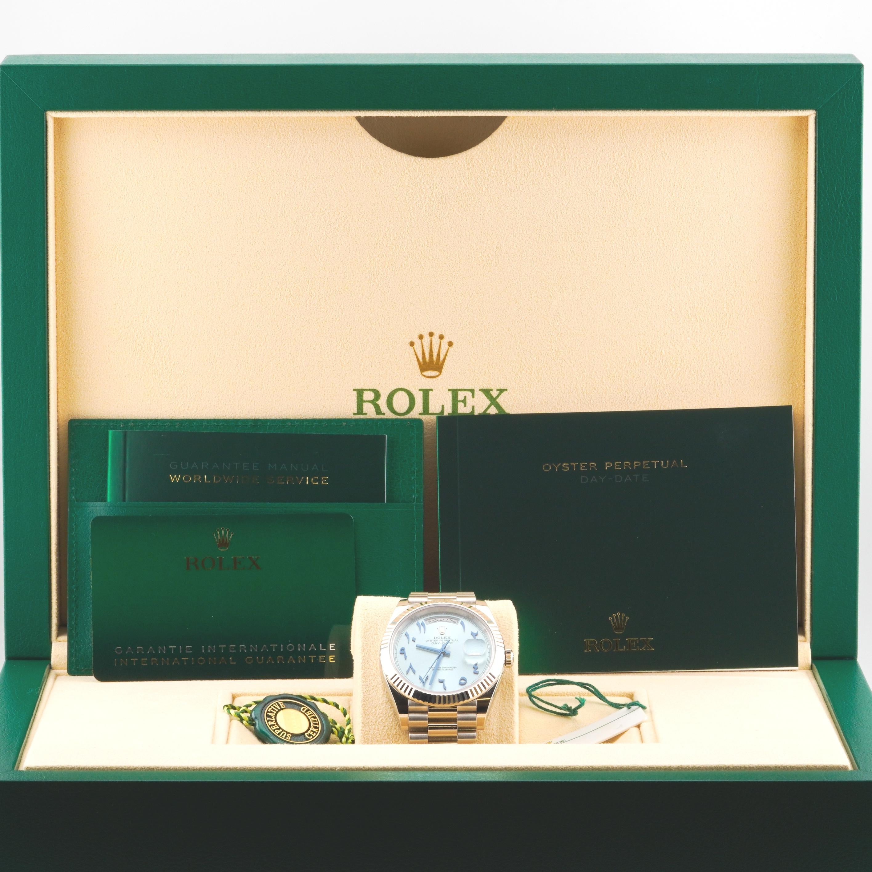 Rolex 2023 Day-Date 228236 Platinum Arabic Ice Dial Watch w/ FULL SET