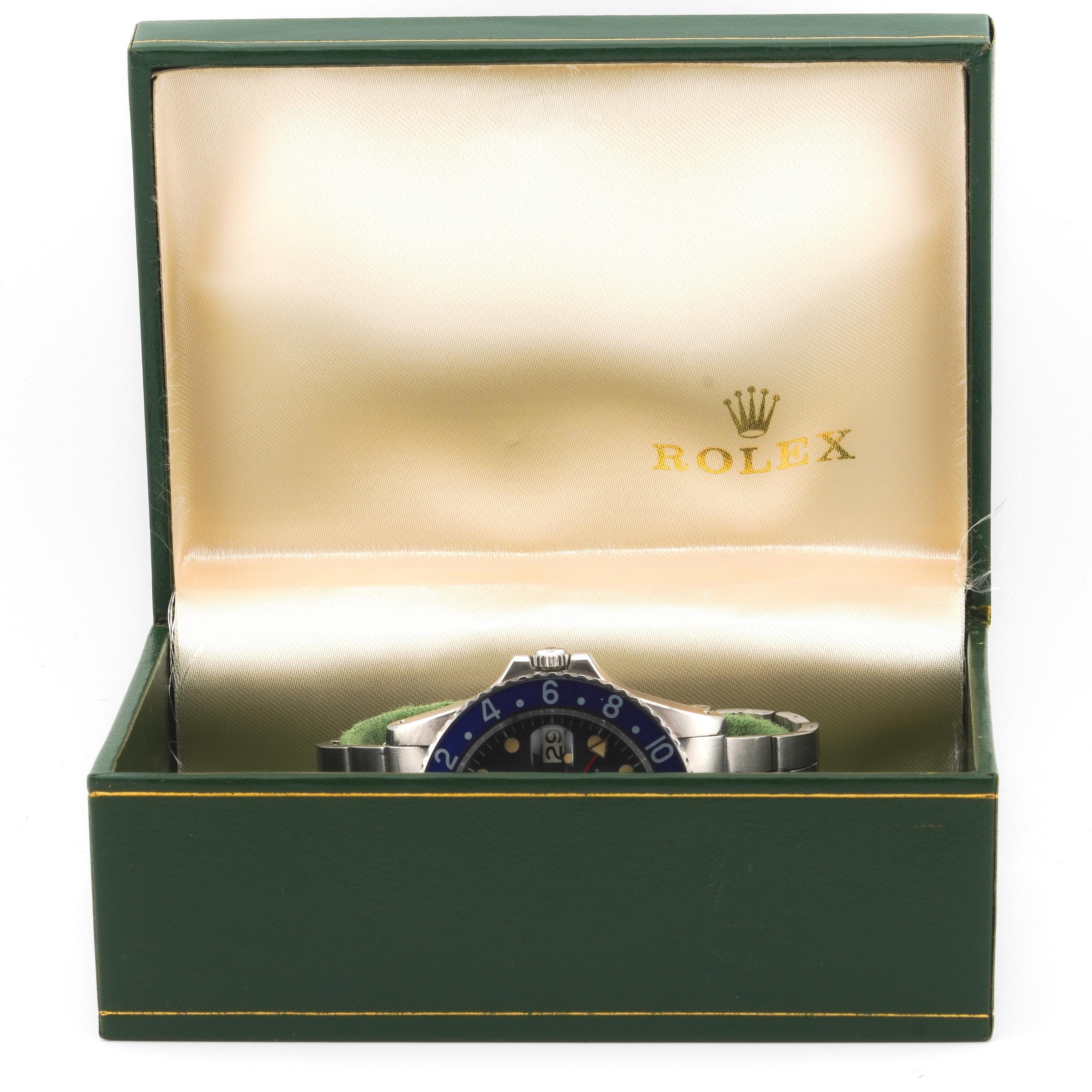 Rolex 1973 GMT-Master 1675 Blue Bezel Stainless Steel Watch w/ Box and Papers