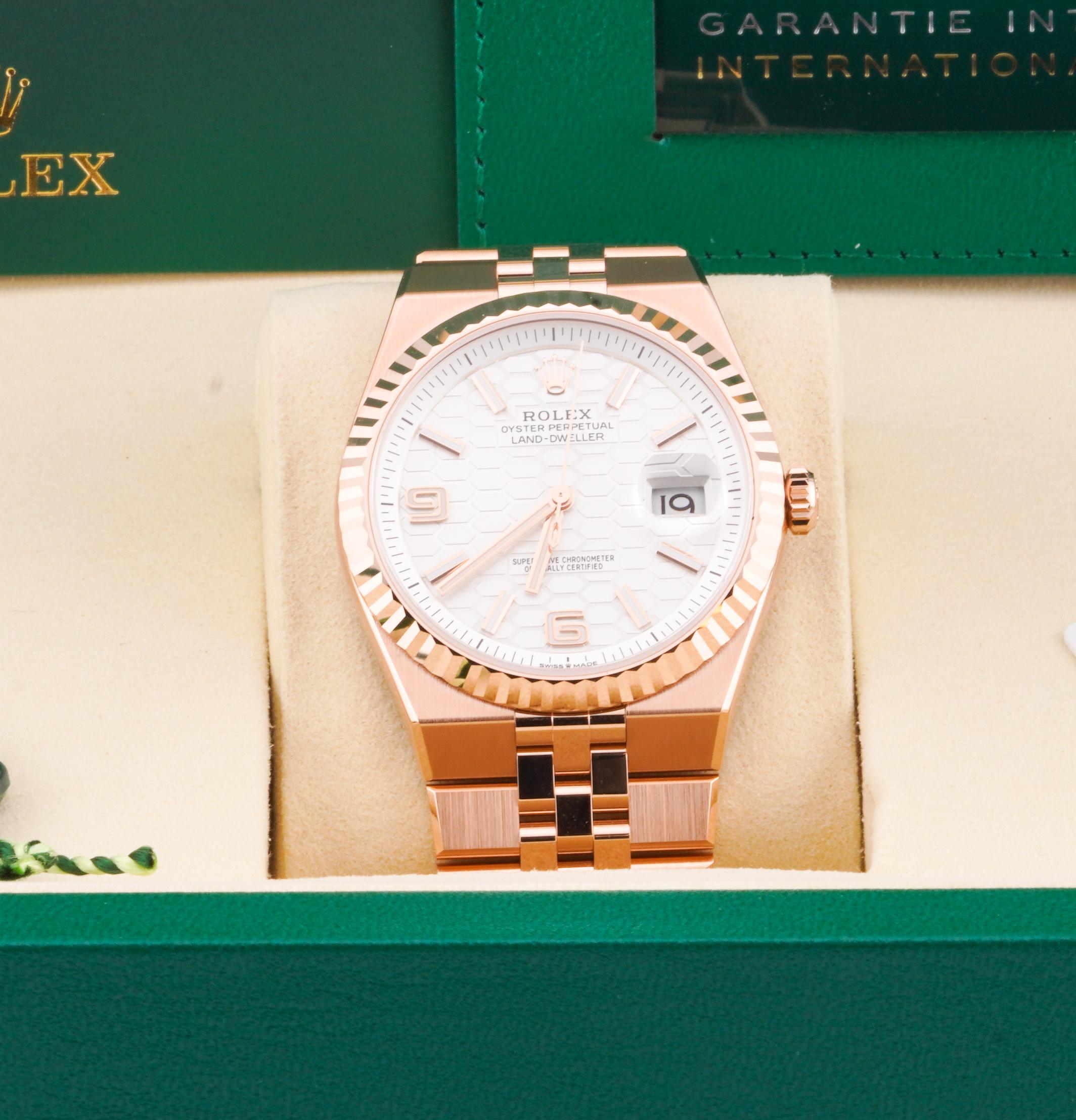 Rolex 2025 Land Dweller - 127335 18k Rose Gold 40mm White Dial Watch w/ FULL SET