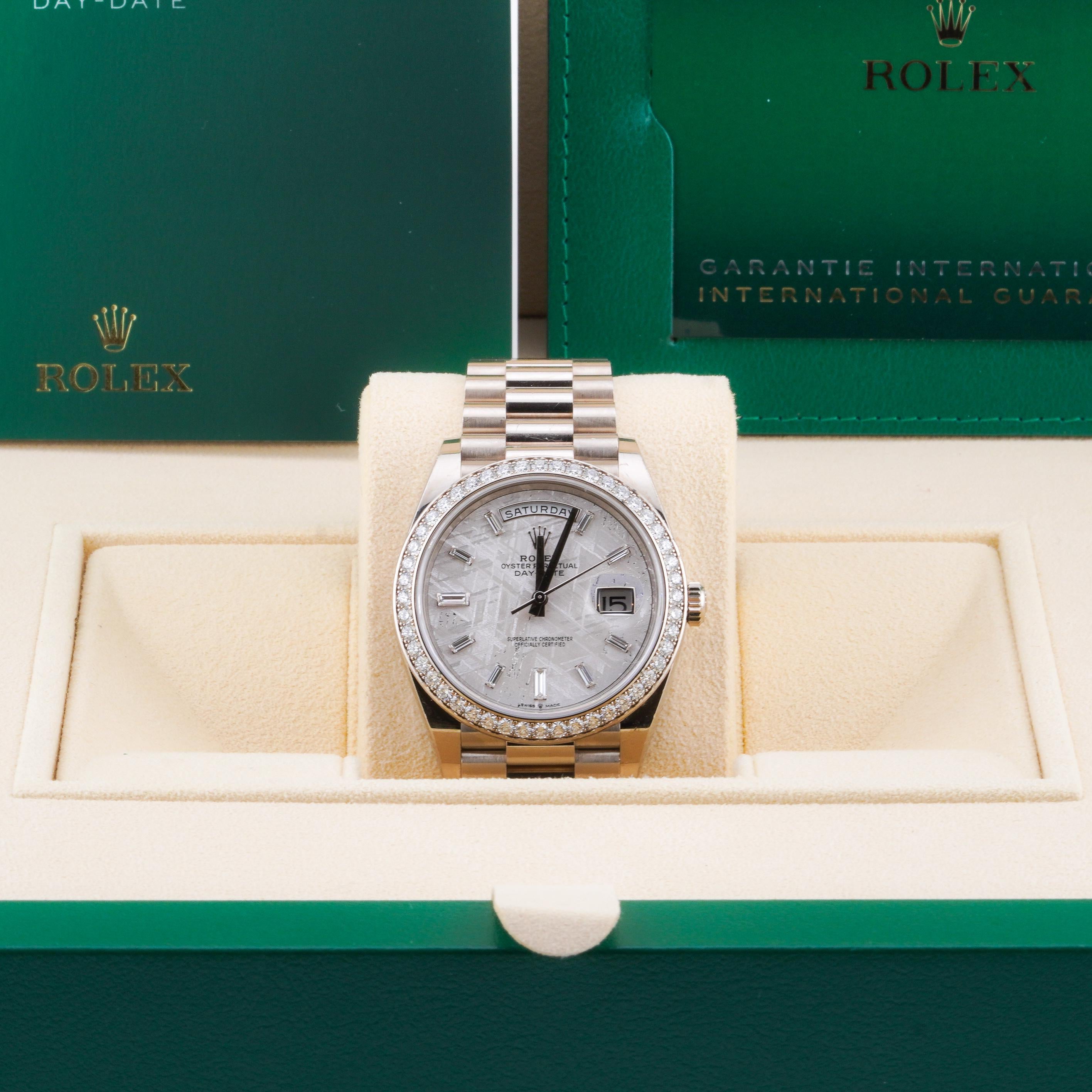 Rolex 2022 Day-Date 40 228239RBR Meteorite Dial Diamond Watch w/ Box and Papers