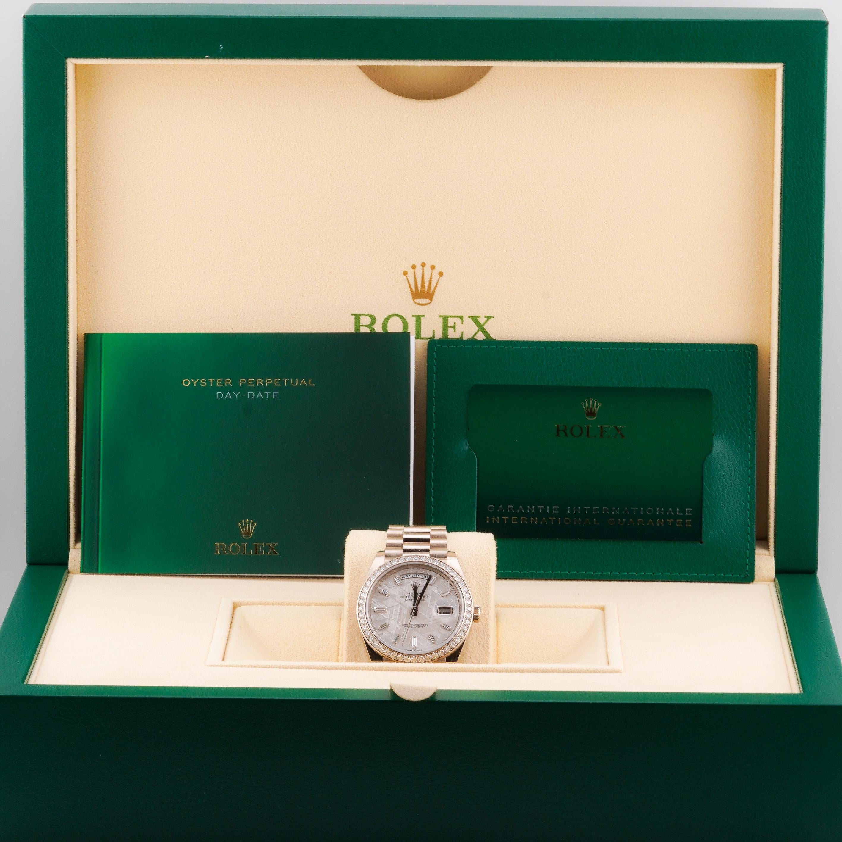 Rolex 2022 Day-Date 40 228239RBR Meteorite Dial Diamond Watch w/ Box and Papers