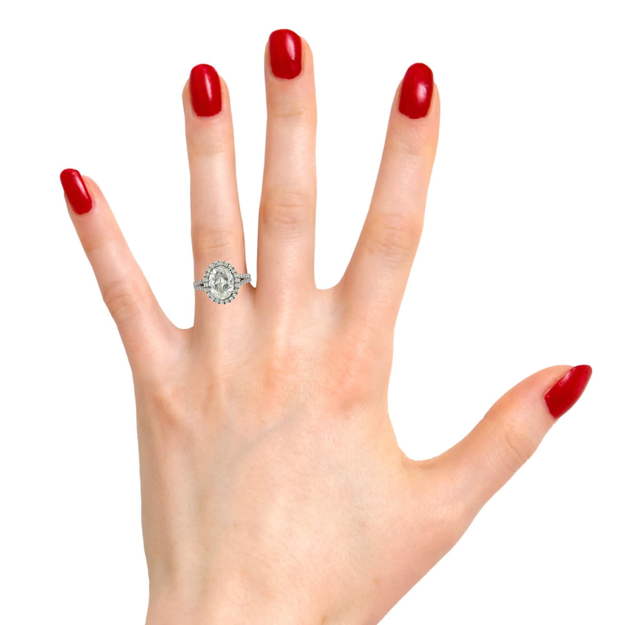GIA Certified 3.02ct Oval Diamond 14k White Gold Engagement Ring Size 6.5
