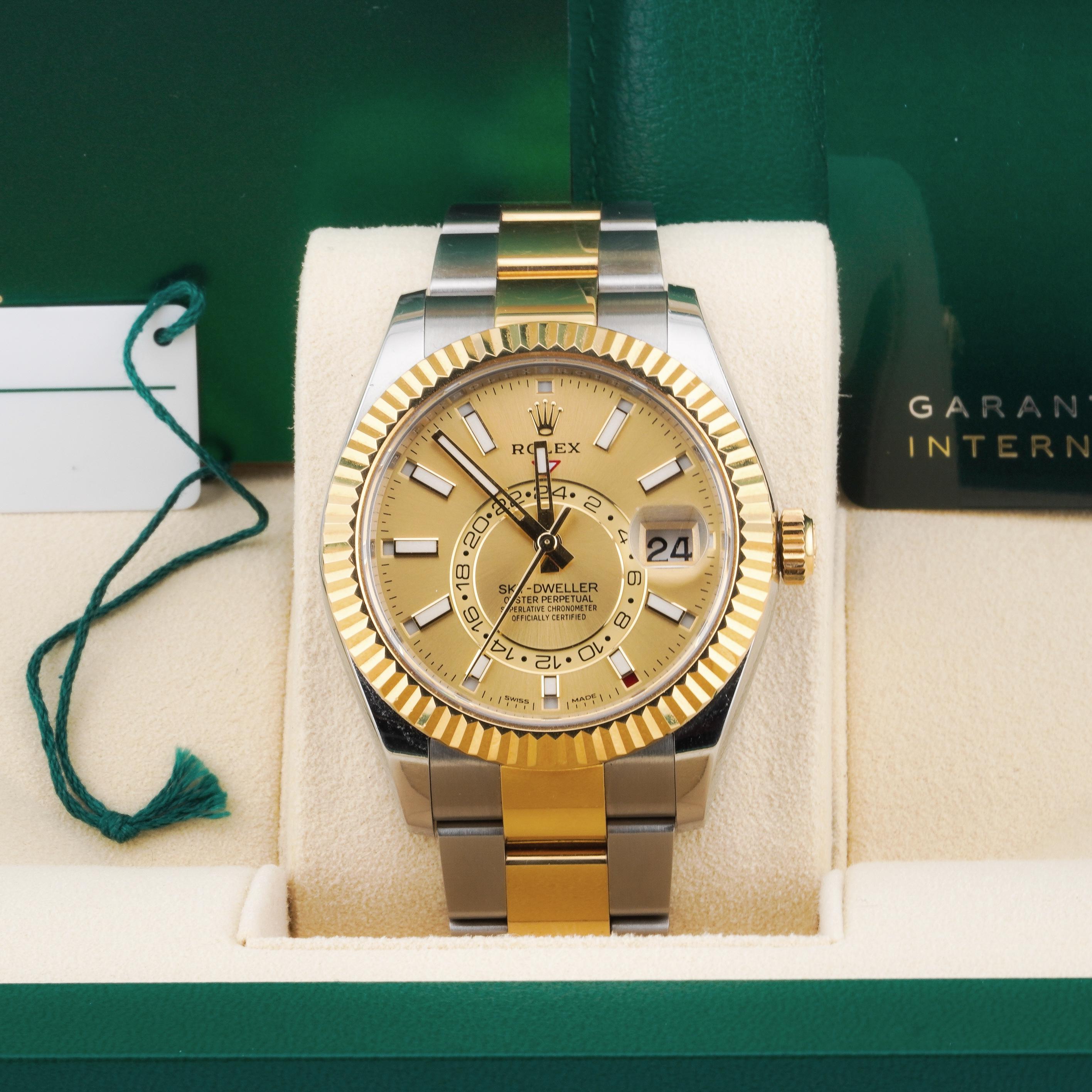 Rolex 2022 Sky-Dweller 326933 Two Tone Champagne Dial Watch w/ Box and Papers