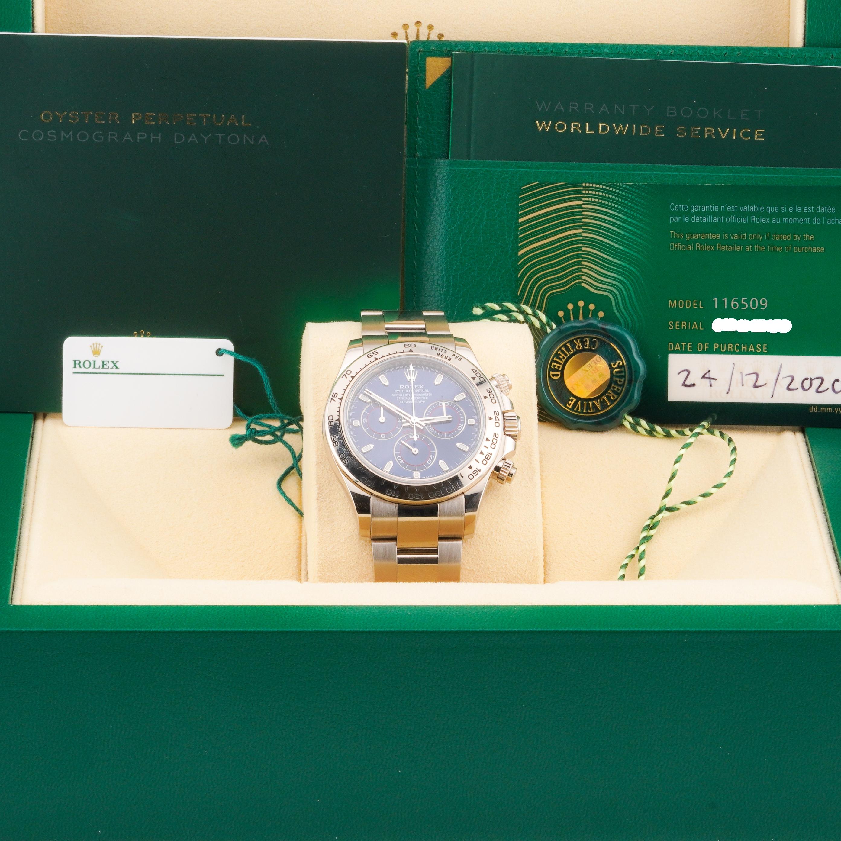 Rolex 2020 Daytona 116509 White Gold Blue Dial 40mm Watch w/ Box and Papers