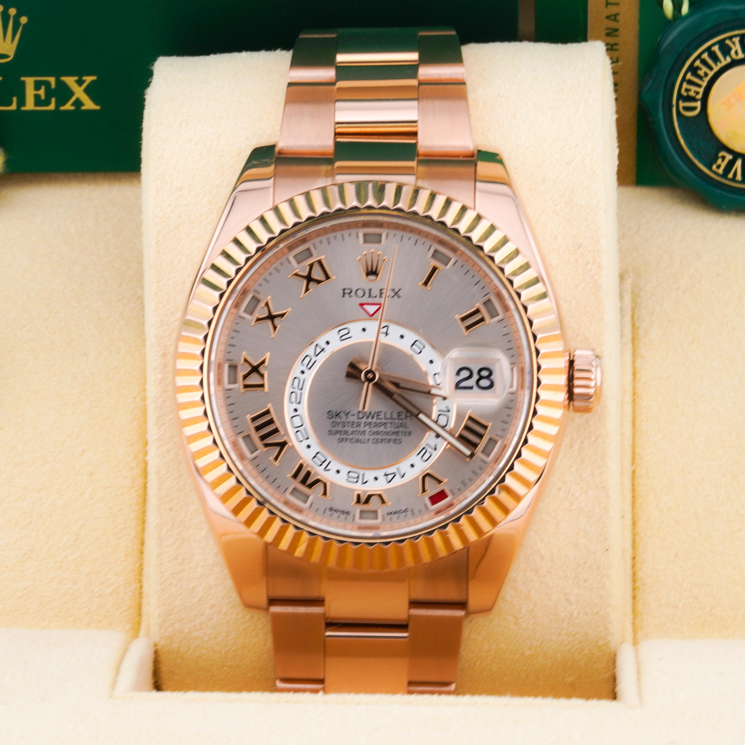 Rolex 2017 Sky Dweller 326935 Rose Gold Pink Sundust Dial Watch w/Box and Papers