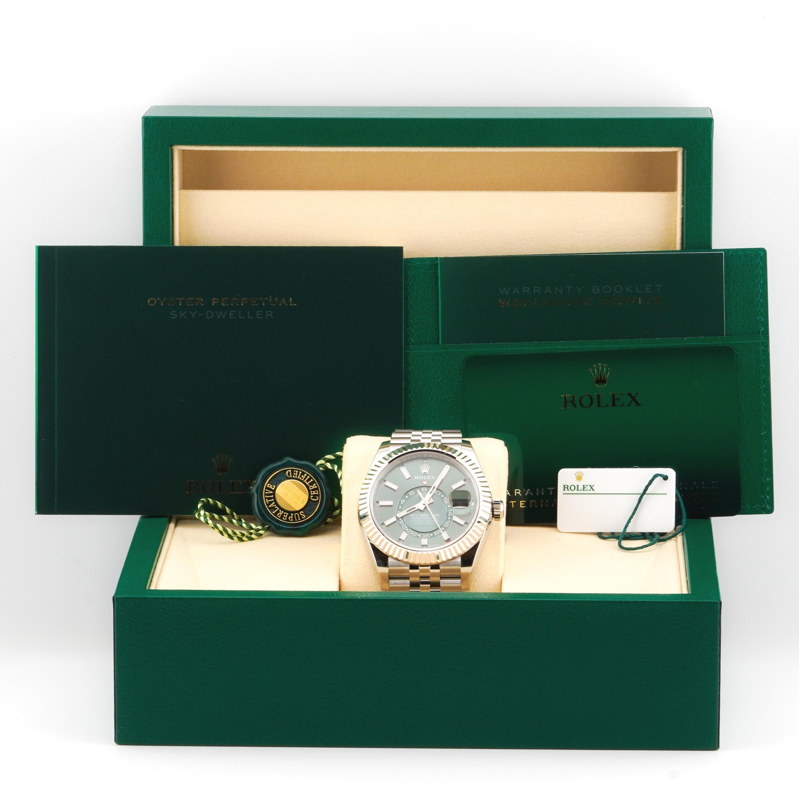 Rolex 2025 Sky-Dweller 336934 Mint Green Dial Stainless Watch w/ Box and Papers