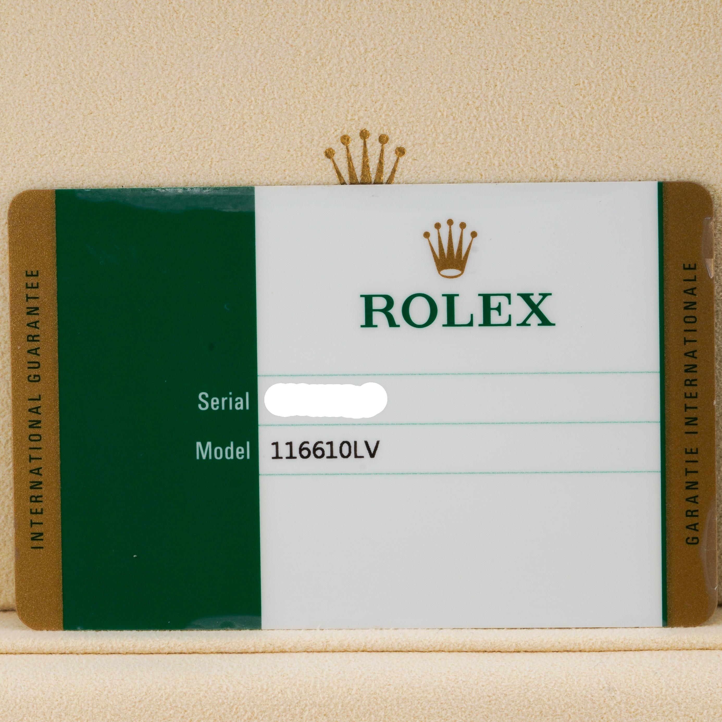 Rolex 2018 Submariner 116610LV Stainless Steel Watch w/ Box and Papers