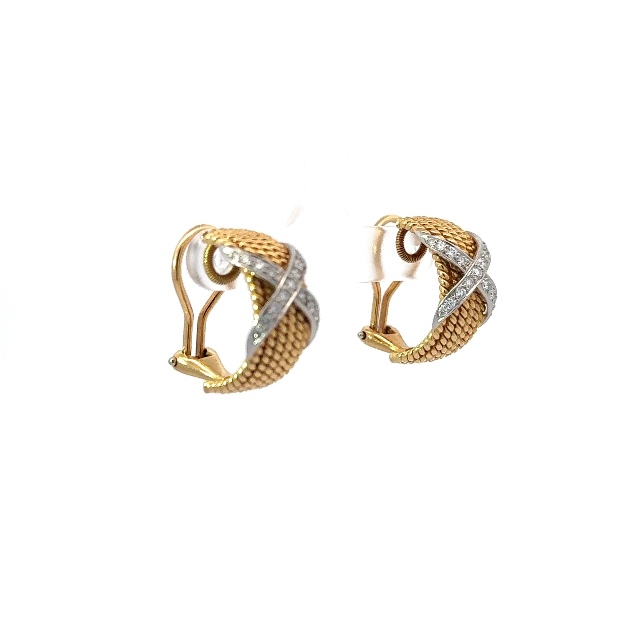 Tiffany And Co Schlumberger 18k Gold and 950 Platinum Diamond X 6 Rope Earrings