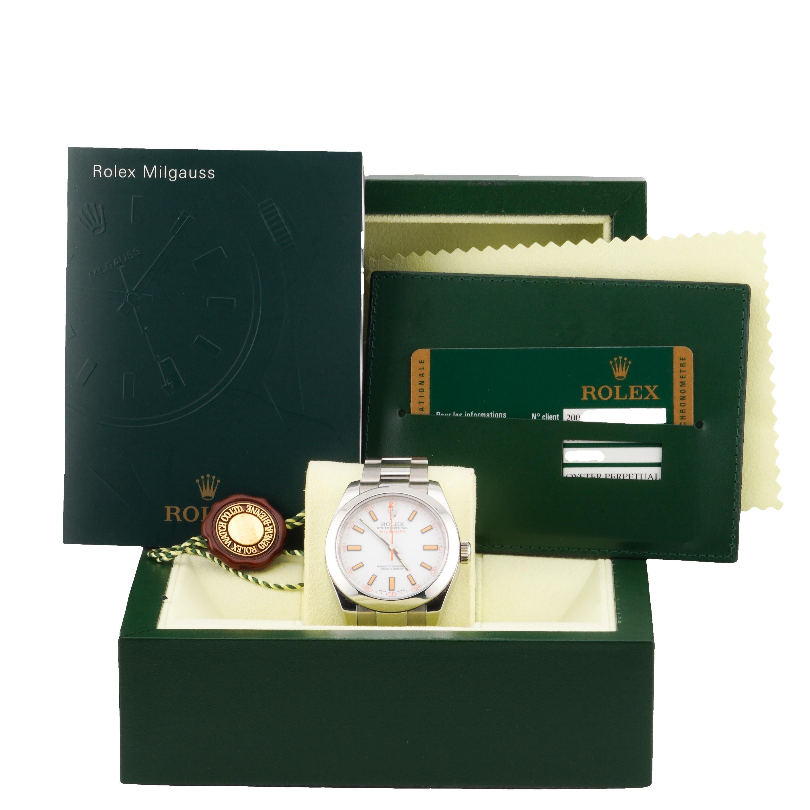 Rolex 2008 Milgauss 116400 Stainless Steel White Dial Watch w/ Box and Papers