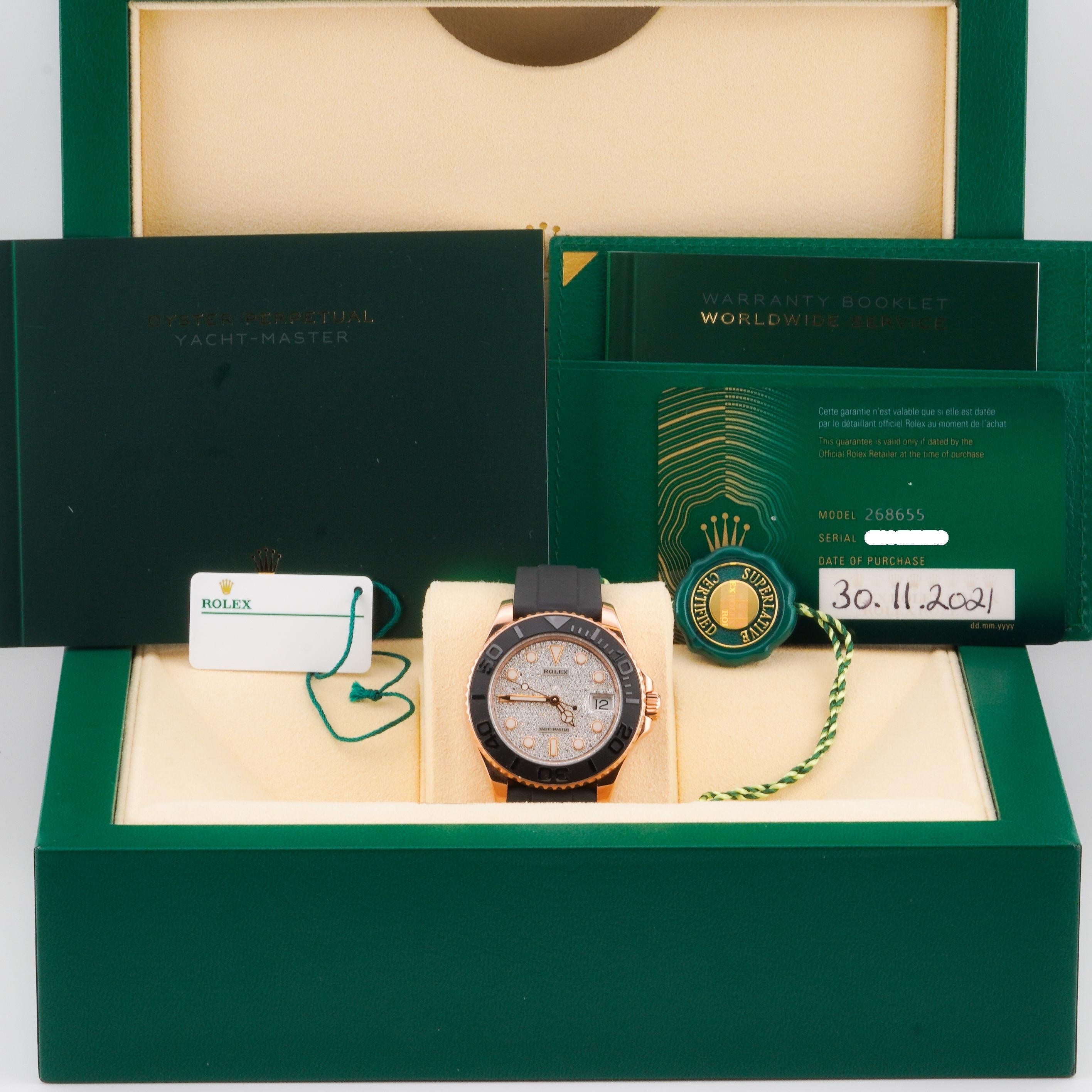 Rolex 2021 Yacht-Master 126655 Diamond Pave 37mm Gold Watch w/ Box and Papers